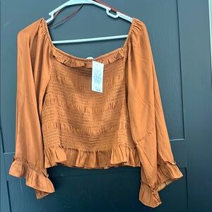 Rust Smocked Off-Shoulder Top